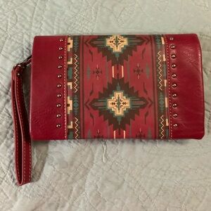 Red Patterned Clutch or Crossbody Aztec pattern